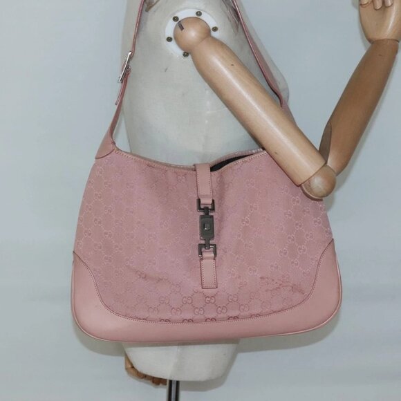 GUCCI GG Canvas Jackie Shoulder Bag Pink Silver - Picture 1 of 16